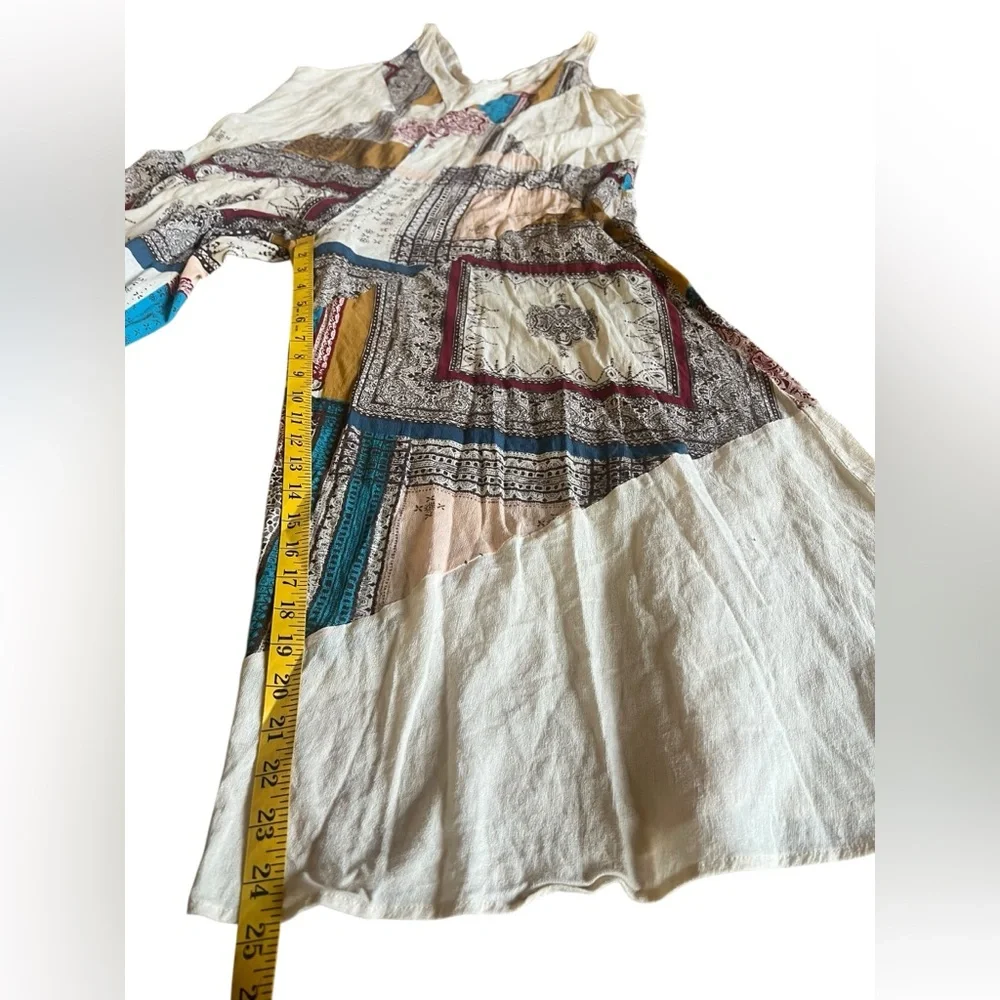 Free People Patchwork V-Neck Wide-Leg Jumpsuit in Cream, Blue, Mustard, Red - Picture 10 of 13